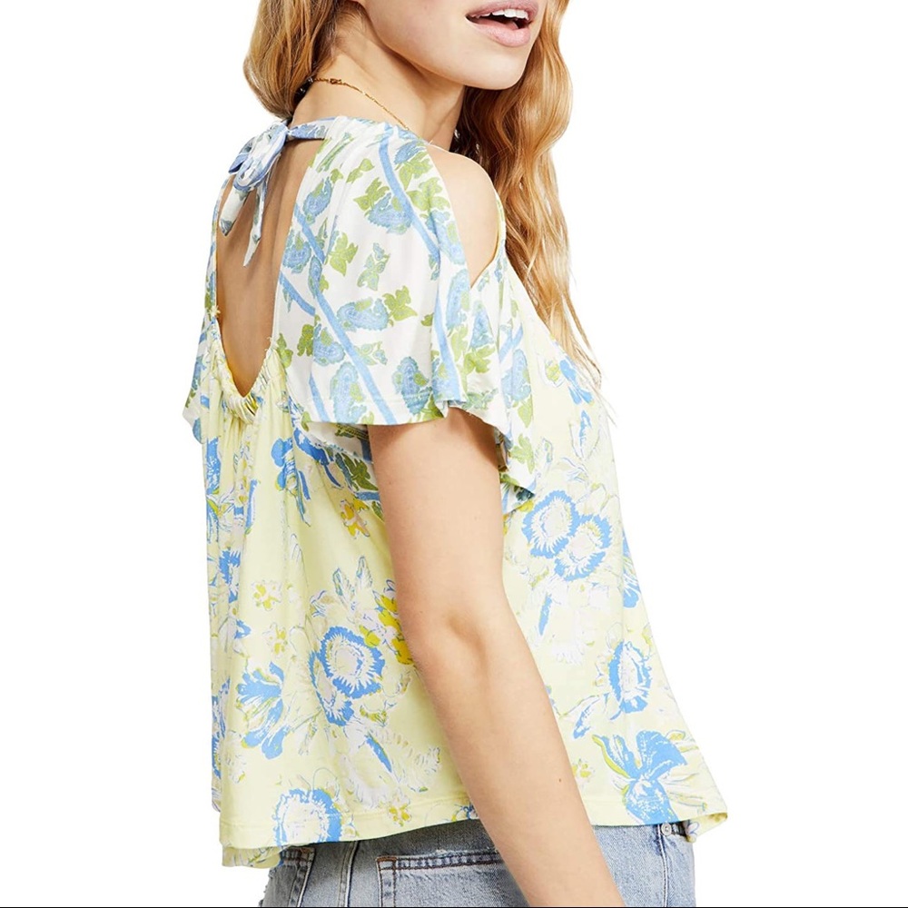 Free People Floral Baja Babe Cold Shoulder Top